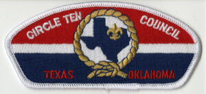 The Circle Ten Council shoulder patch featuring an outline of Texas encircled by a lariat.